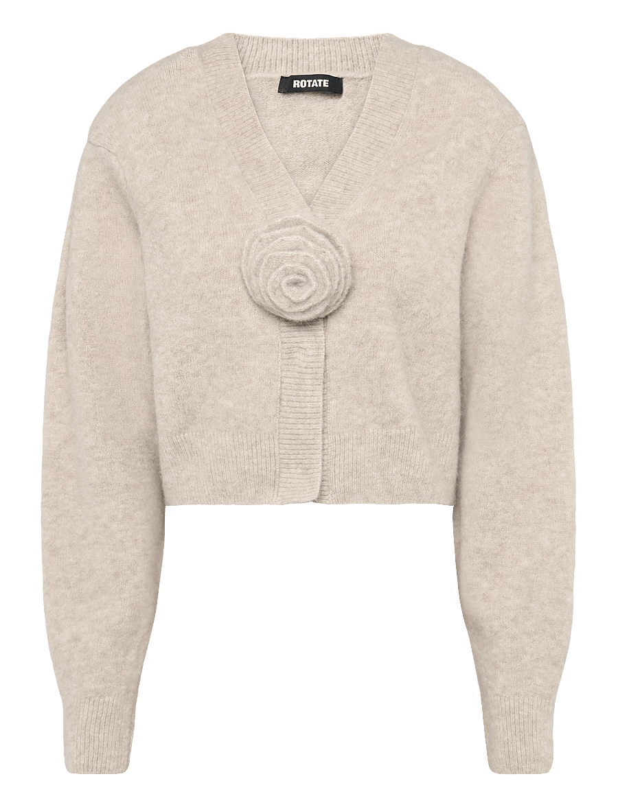 ROTATE - KNIT FLOWER CARDIGAN - cardigans - oxford tan - 1