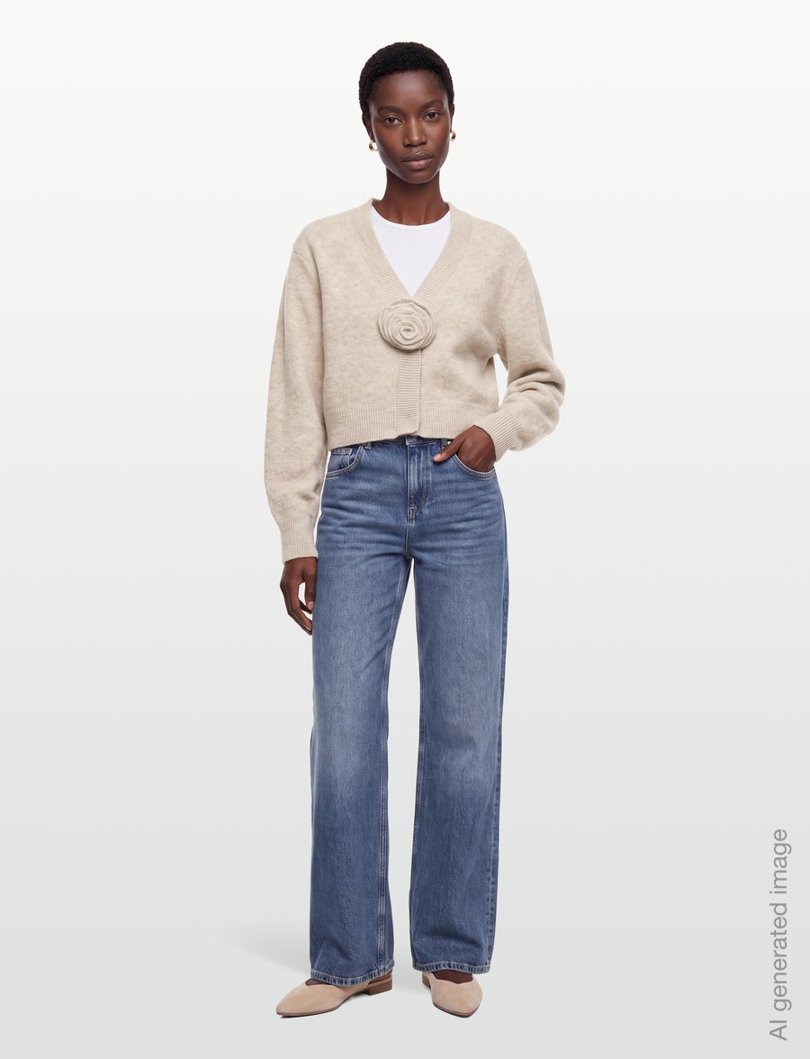 ROTATE - KNIT FLOWER CARDIGAN - cardigans - oxford tan - 0