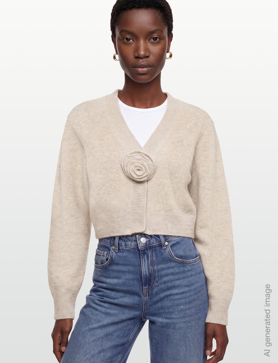 ROTATE - KNIT FLOWER CARDIGAN - cardigans - oxford tan - 3