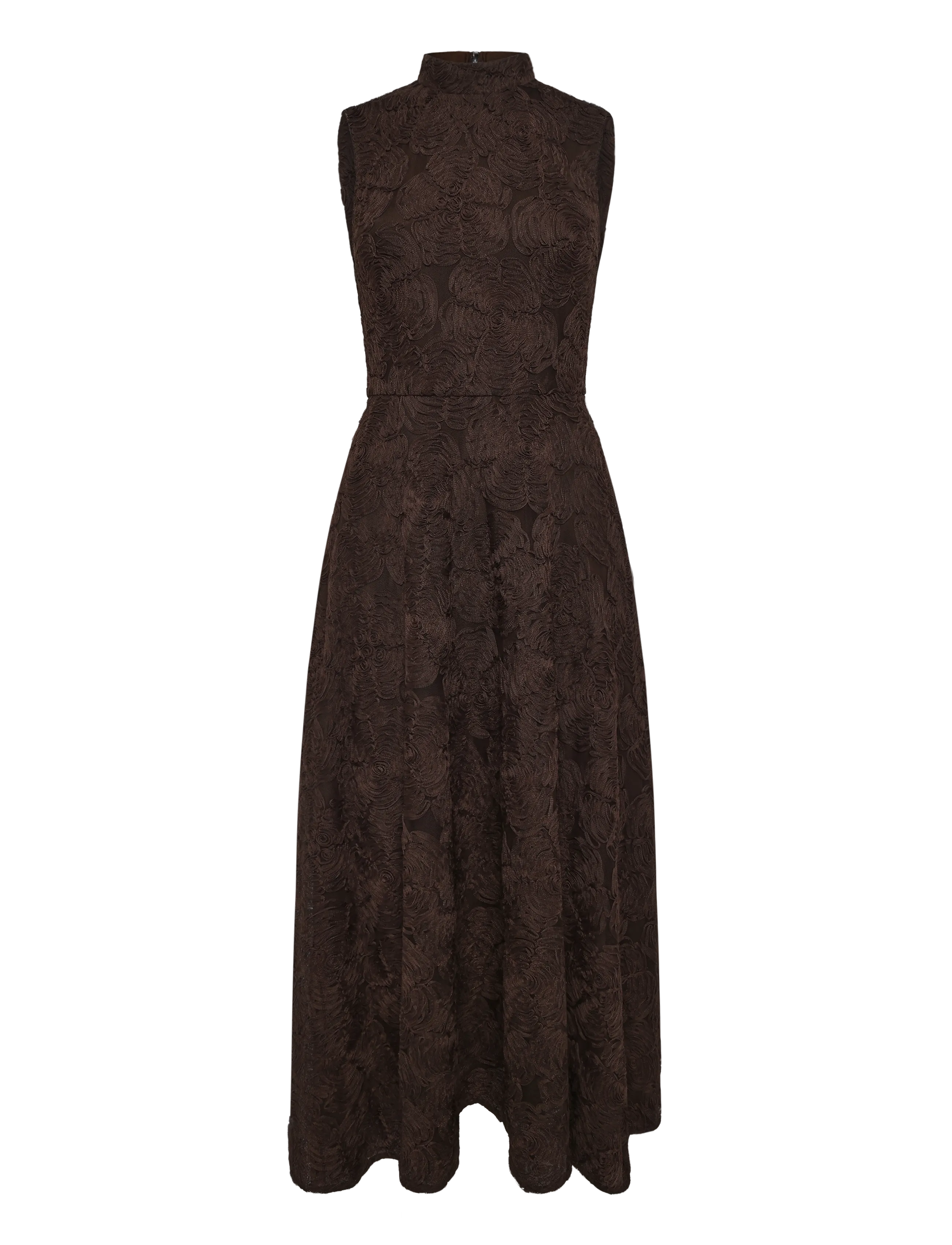 ROTATE FLOWER MESH FLARED DRESS - Midikleider - MOLÉ / brown