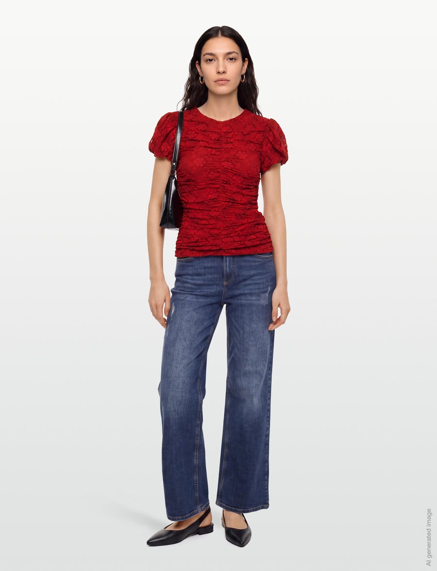ROTATE - LACE RUCHED TOP - scooter red - 0