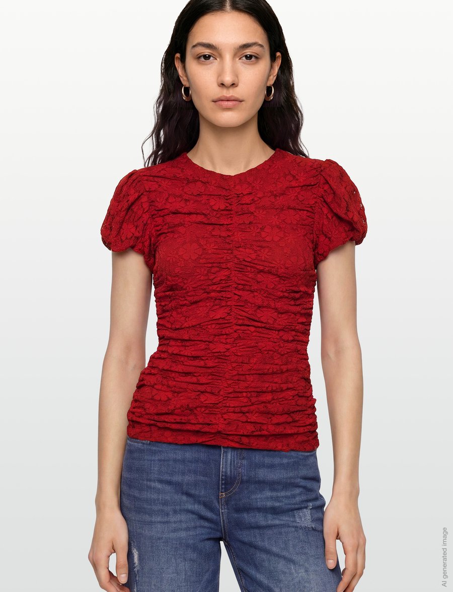 ROTATE - LACE RUCHED TOP - scooter red - 3