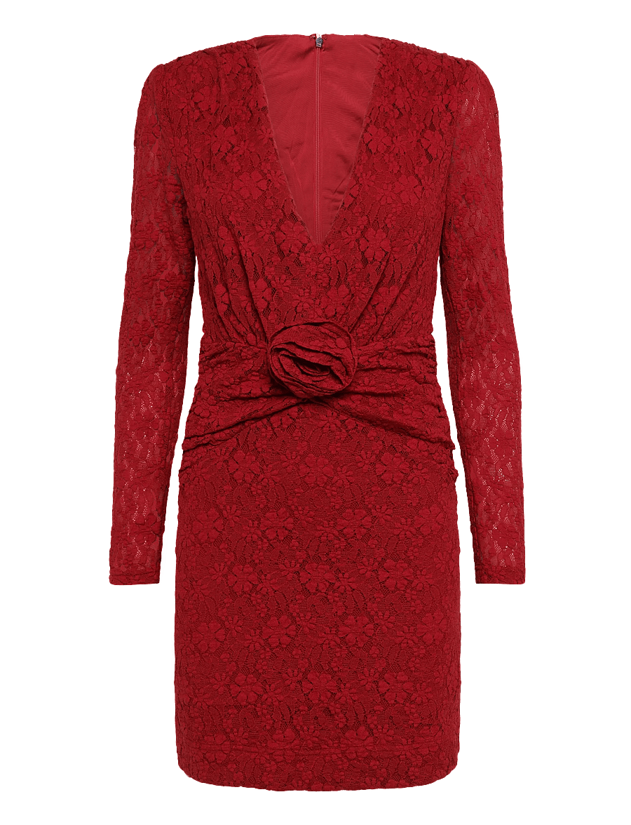ROTATE - LACE V-NECK MINI DRESS - cocktail dresses - scooter red - 0