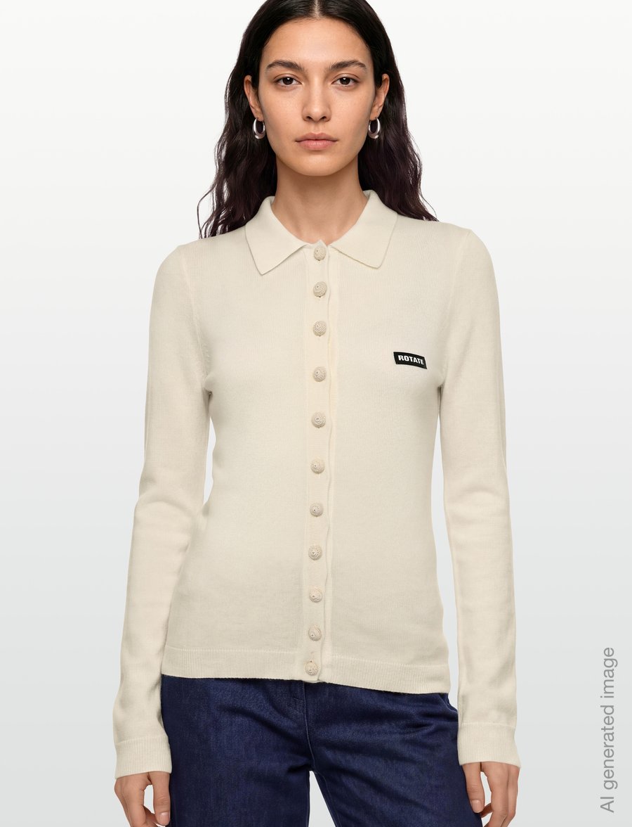 ROTATE - KNITTED POLO TOP - kashmir - egret - 3