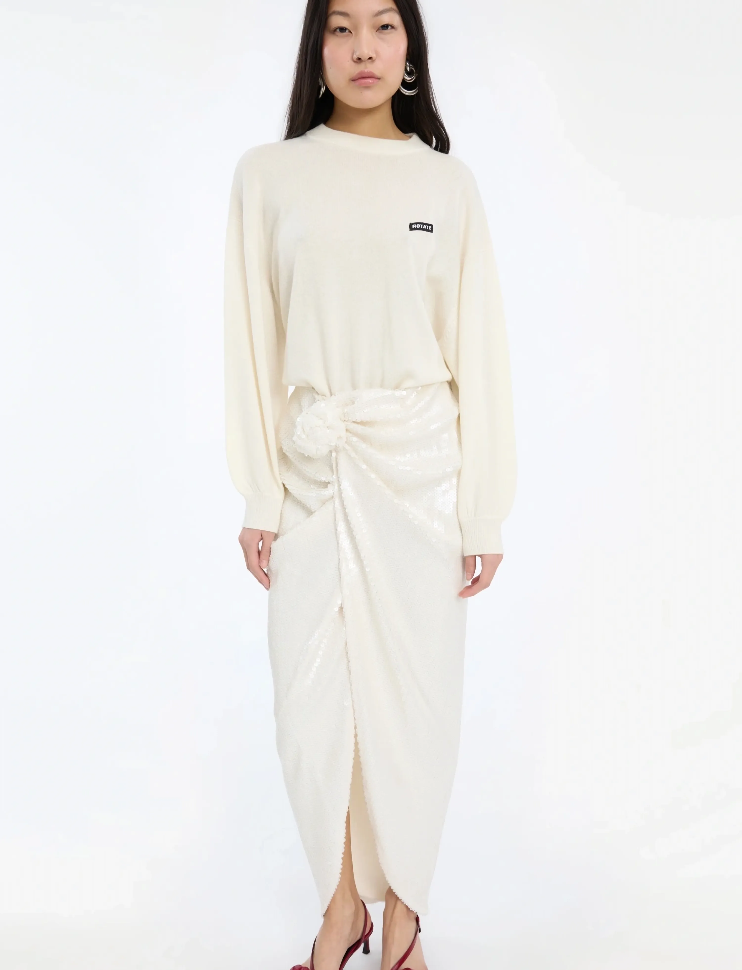 ROTATE SEQUINS KNOT SKIRT - ROTATE - EGRET / cream