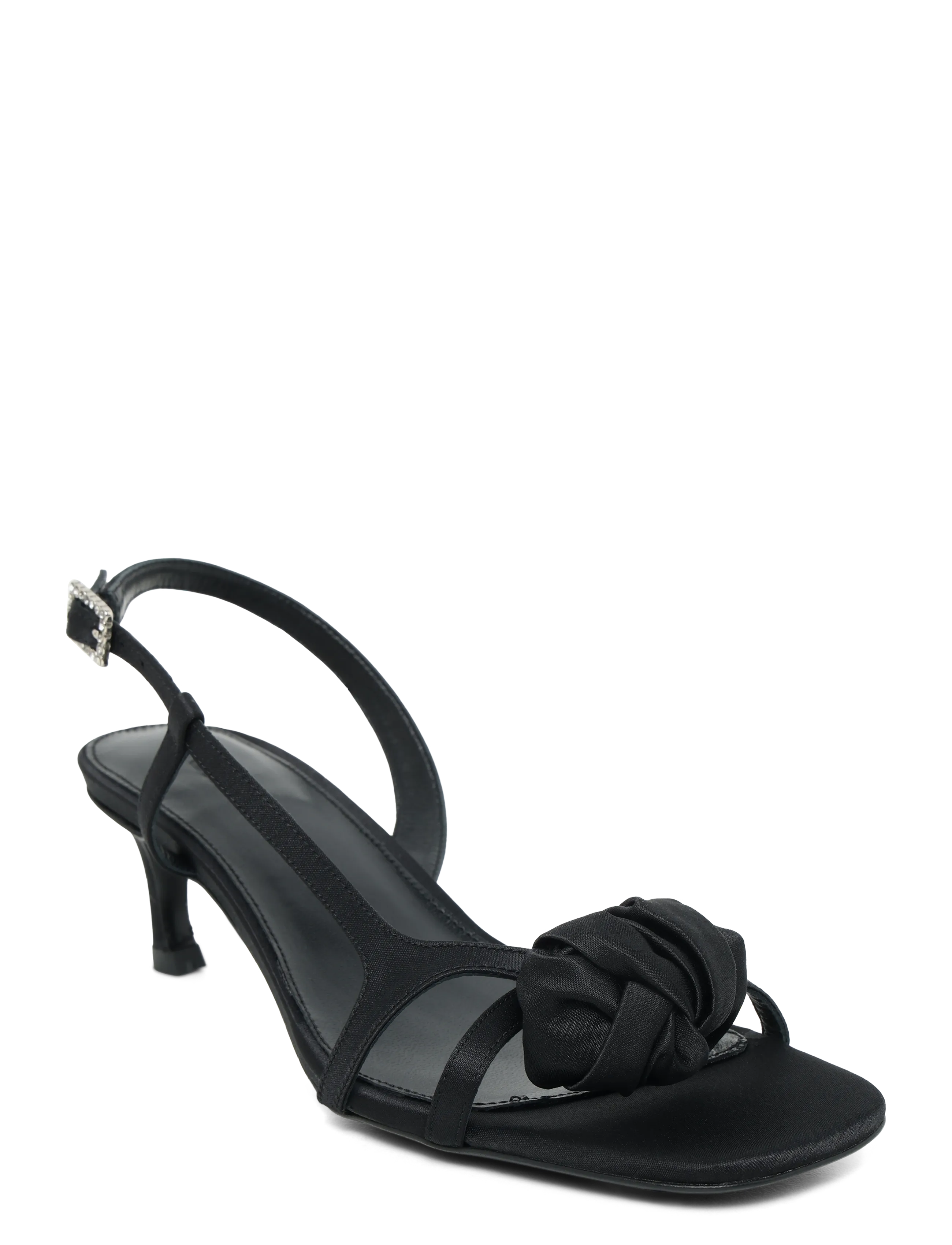 ROTATE Mid Heel Knot Satin Strappy Sandal, 41, Heels, Schwarz - Heeled Sandals, Frauen