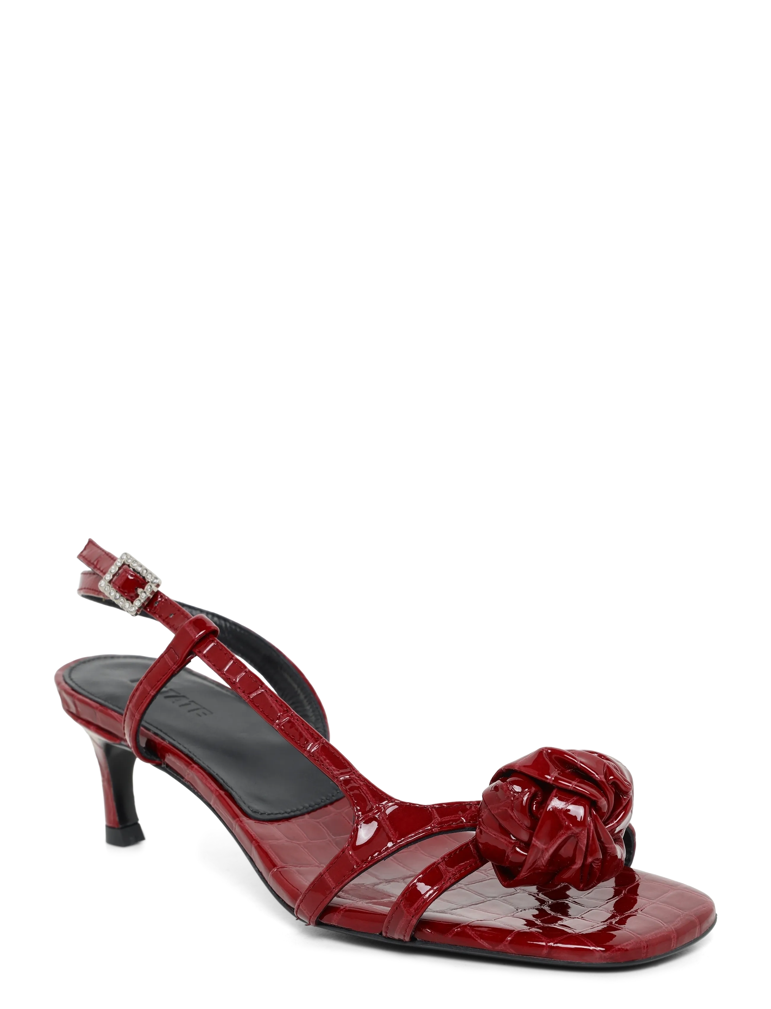 ROTATE Mid Heel Knot Patent Croc Strappy Sandal, 37, Heels, Burgunderrot - Heeled Sandals, Frauen