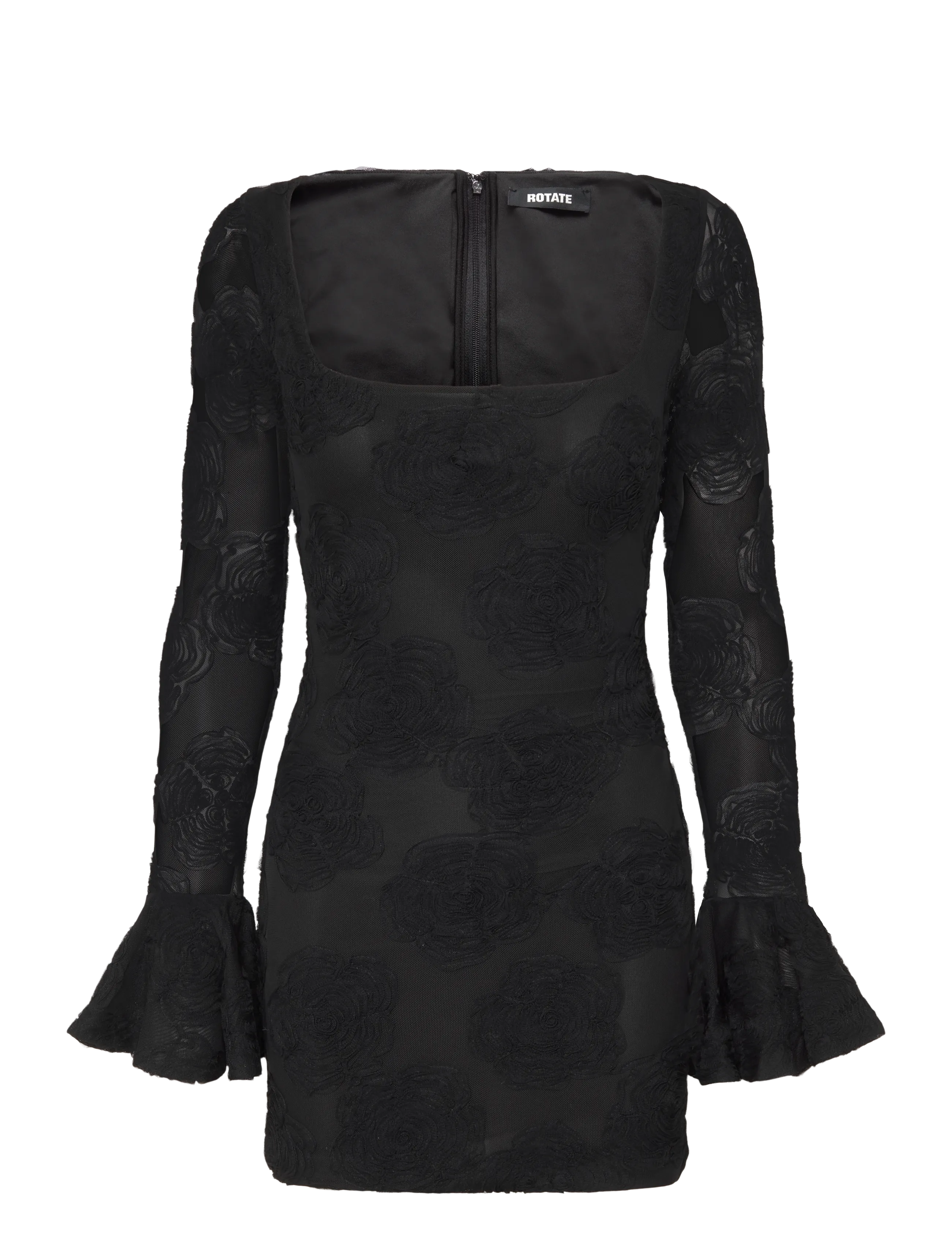 ROTATE FLOWER MESH LS MINI DRESS - Nordischer Stil - BLACK / black