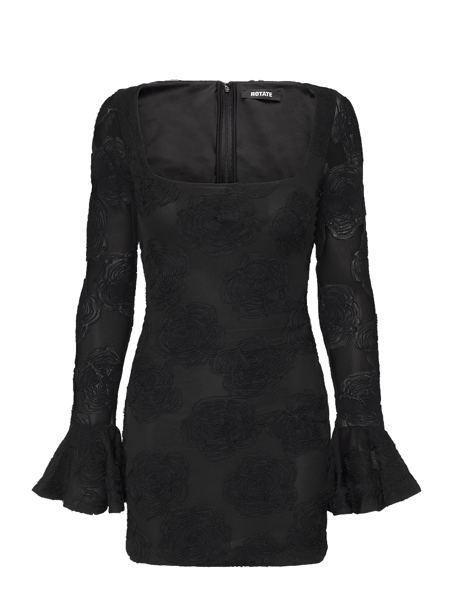 ROTATE - FLOWER MESH LS MINI DRESS - festkjoler - black - 0