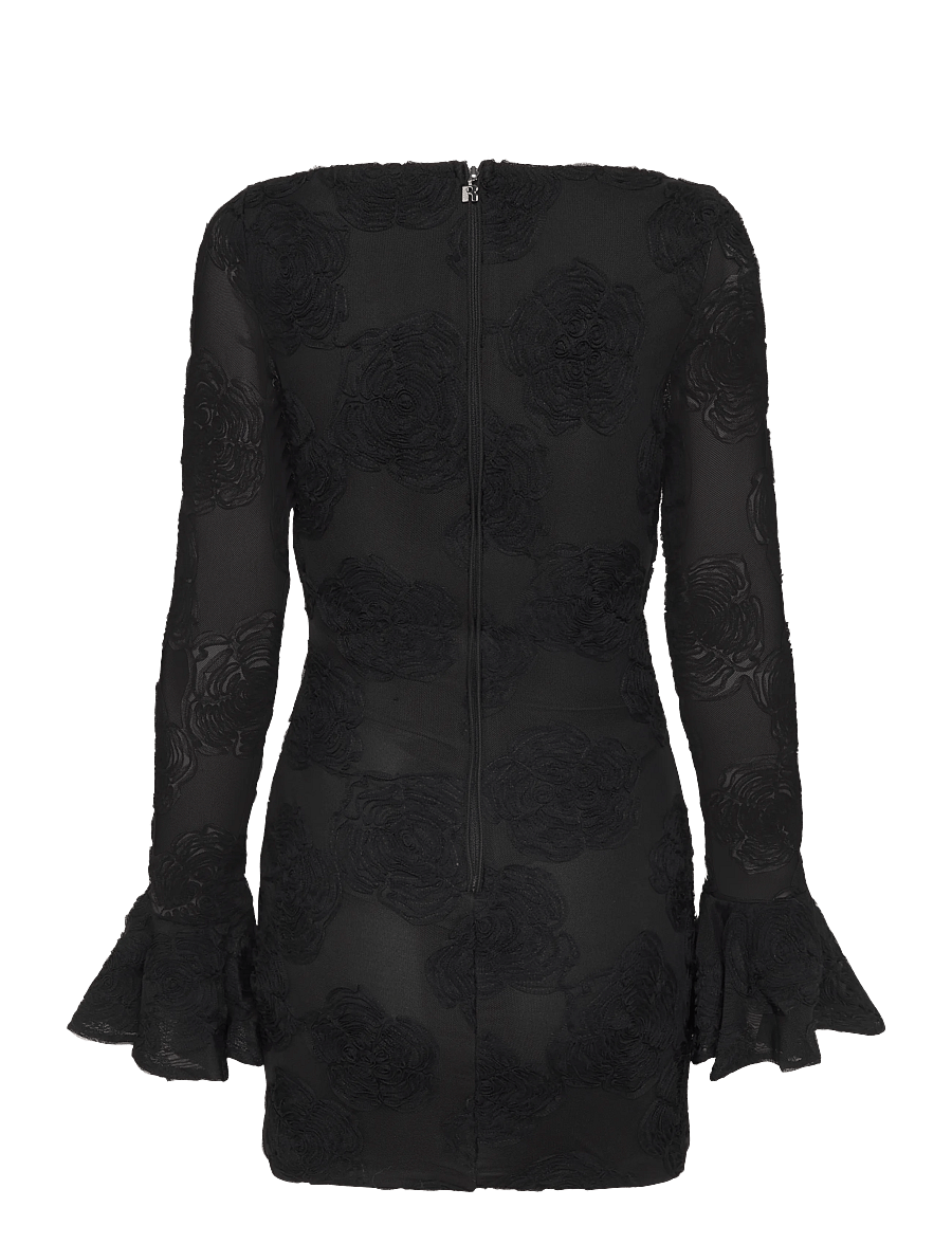 ROTATE - FLOWER MESH LS MINI DRESS - festkjoler - black - 1