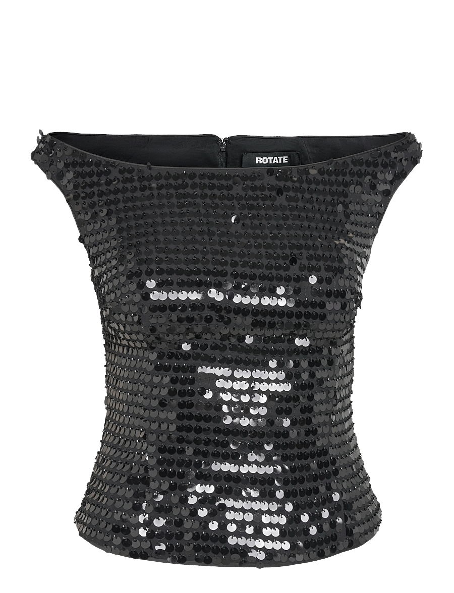 ROTATE - SEQUINS OFF-SHOULDER TOP - crop tops - black - 0