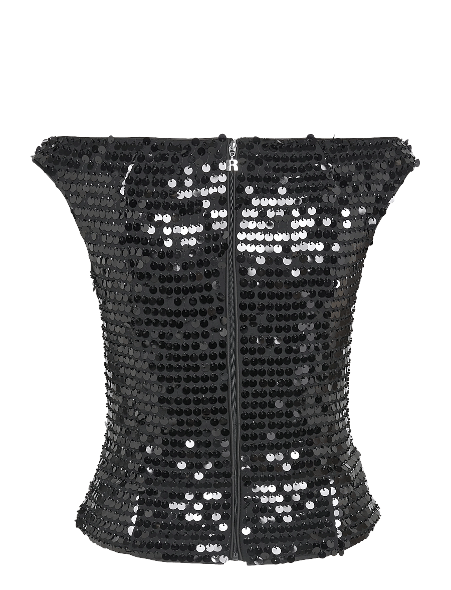 ROTATE - SEQUINS OFF-SHOULDER TOP - crop tops - black - 1