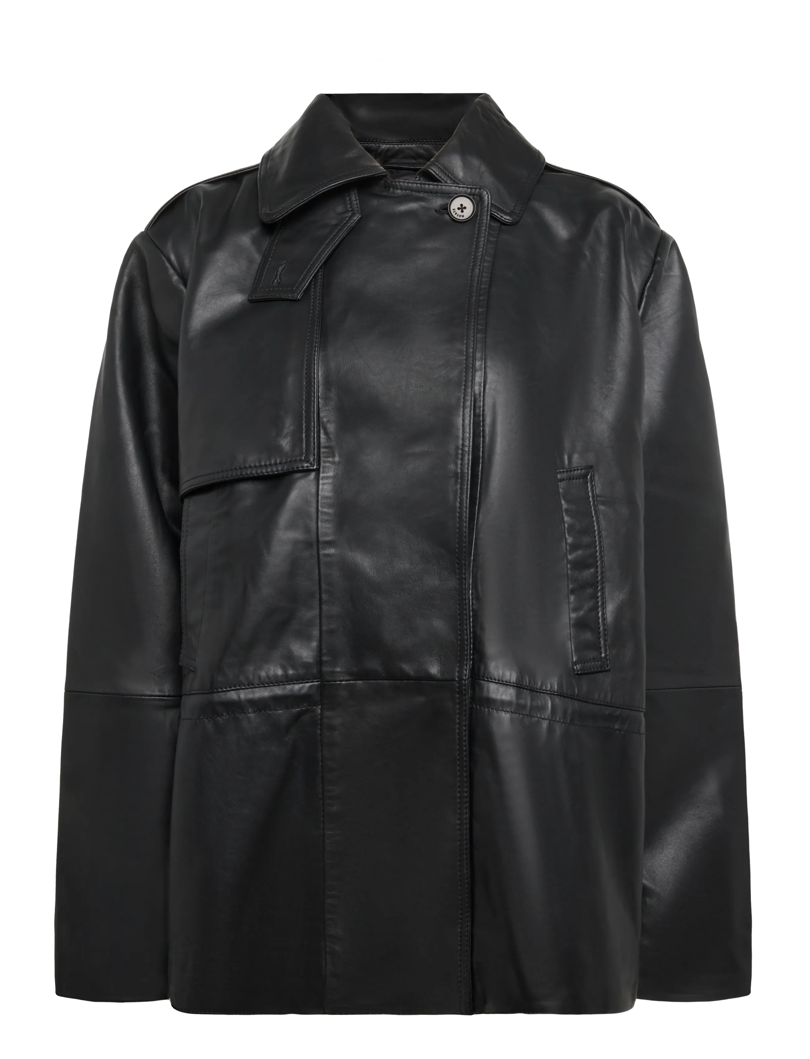 ROTATE PEPLUM LEATHER JACKET - Jacken - BLACK / black