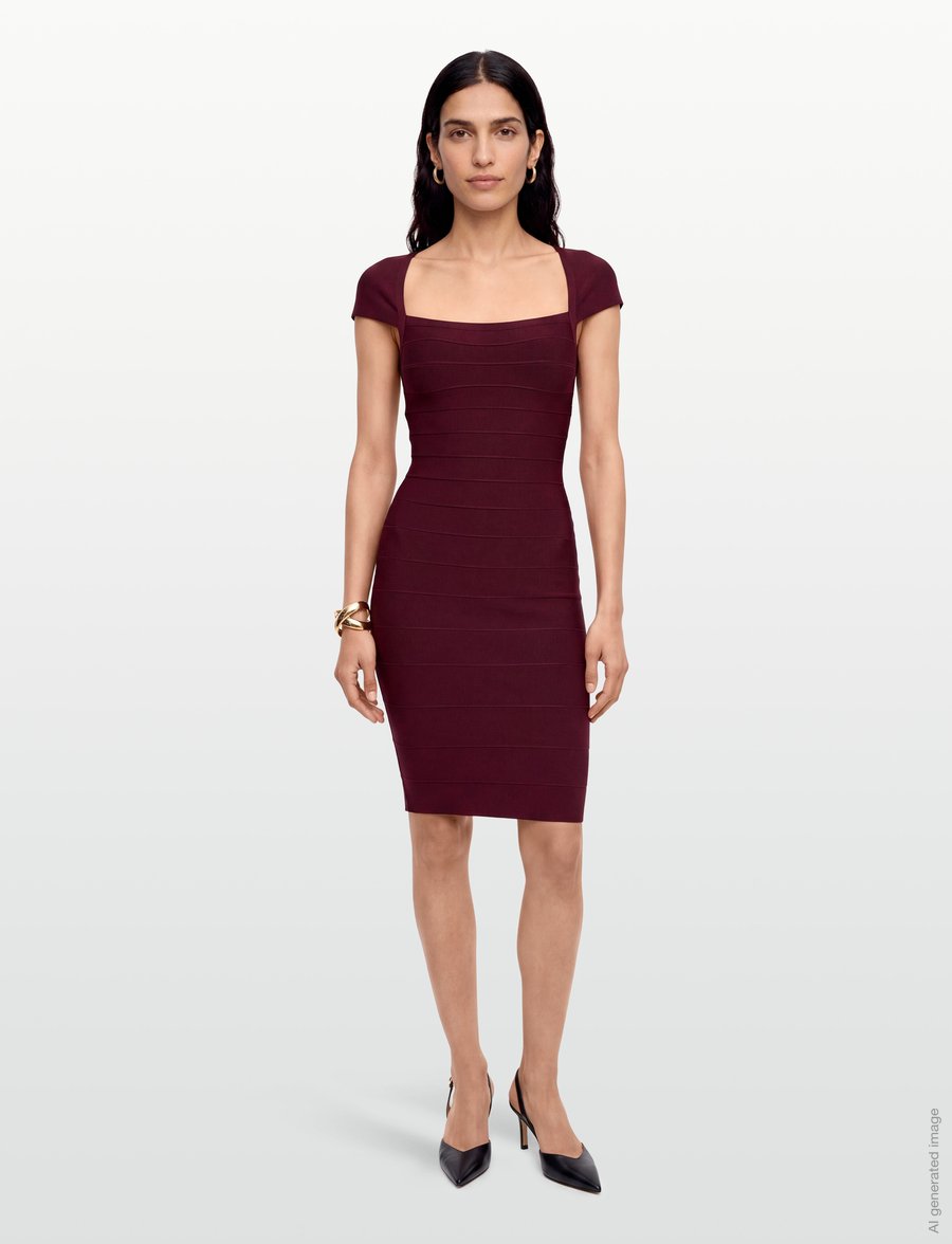 ROTATE - MIDI FITTED KNIT DRESS - zinfandel - 0