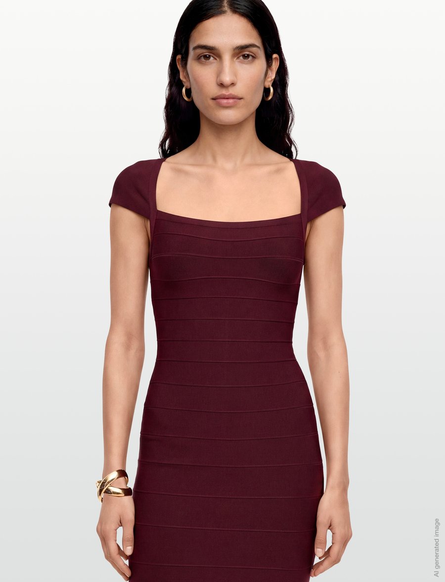 ROTATE - MIDI FITTED KNIT DRESS - zinfandel - 3