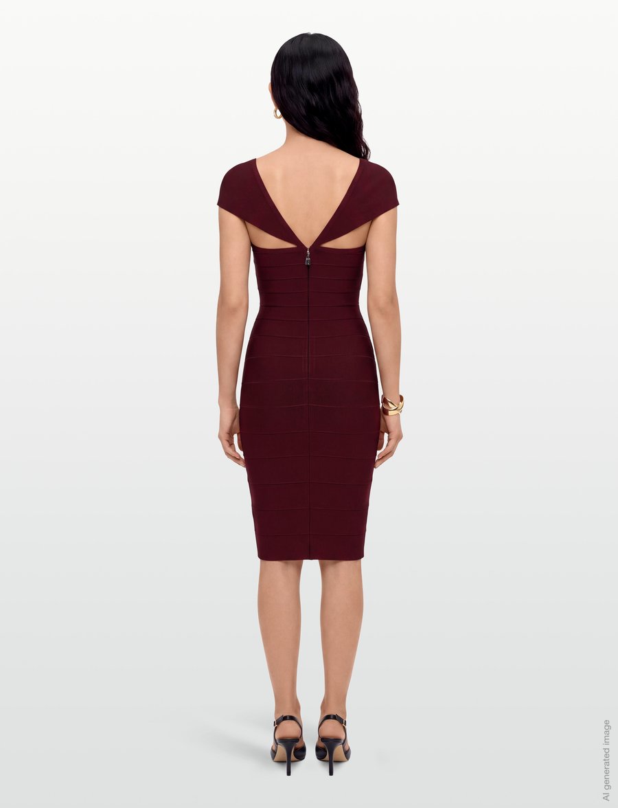 ROTATE - MIDI FITTED KNIT DRESS - zinfandel - 4
