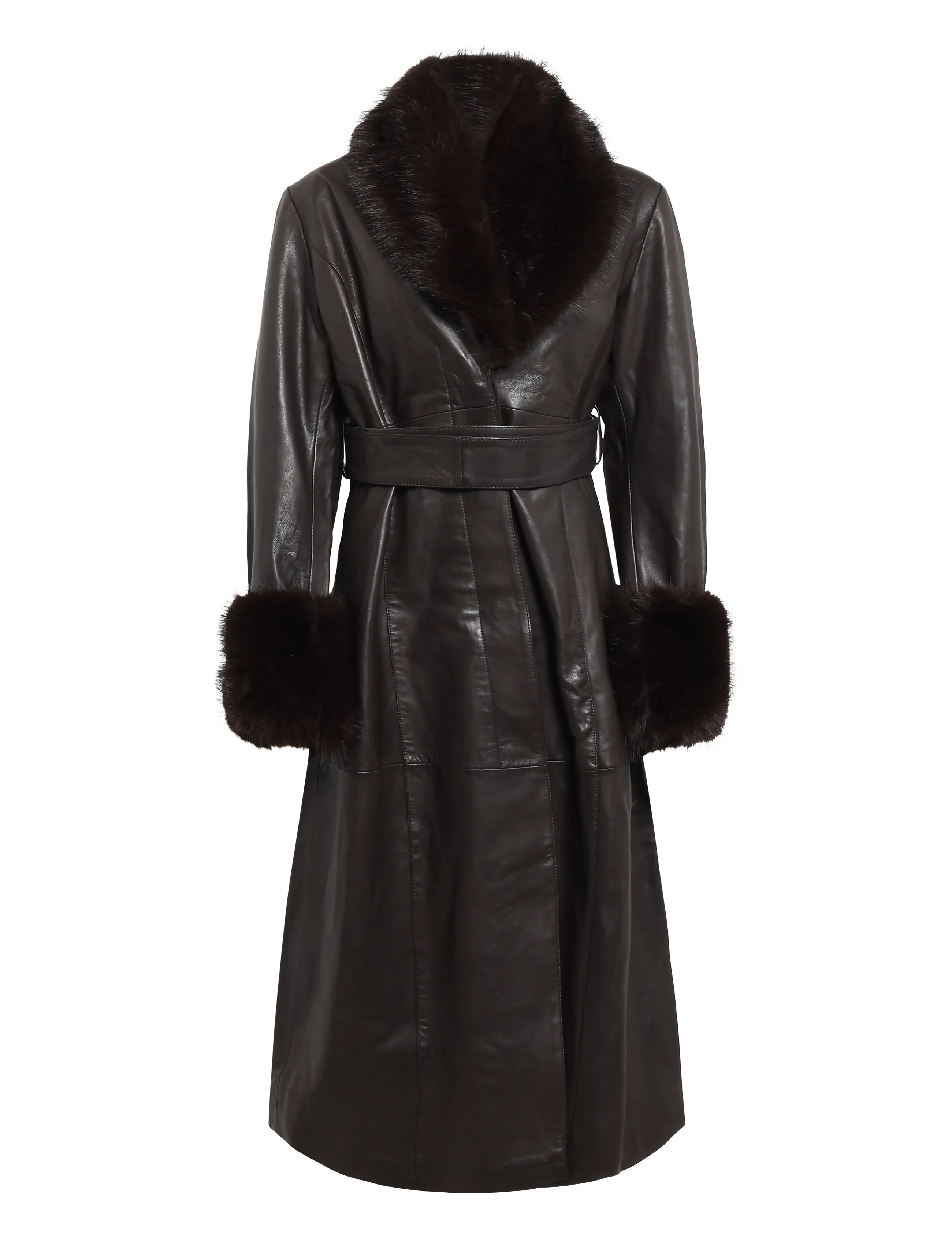 ROTATE Leather Coat Faux Fur Collar - Nordischer Stil - MOLÉ / brown