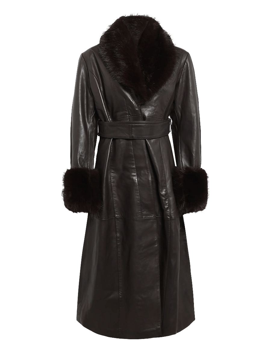 ROTATE - Leather Coat Faux Fur Collar - molÉ - 0