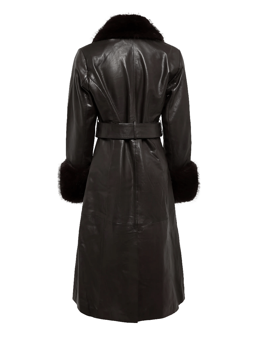 ROTATE - Leather Coat Faux Fur Collar - molÉ - 1