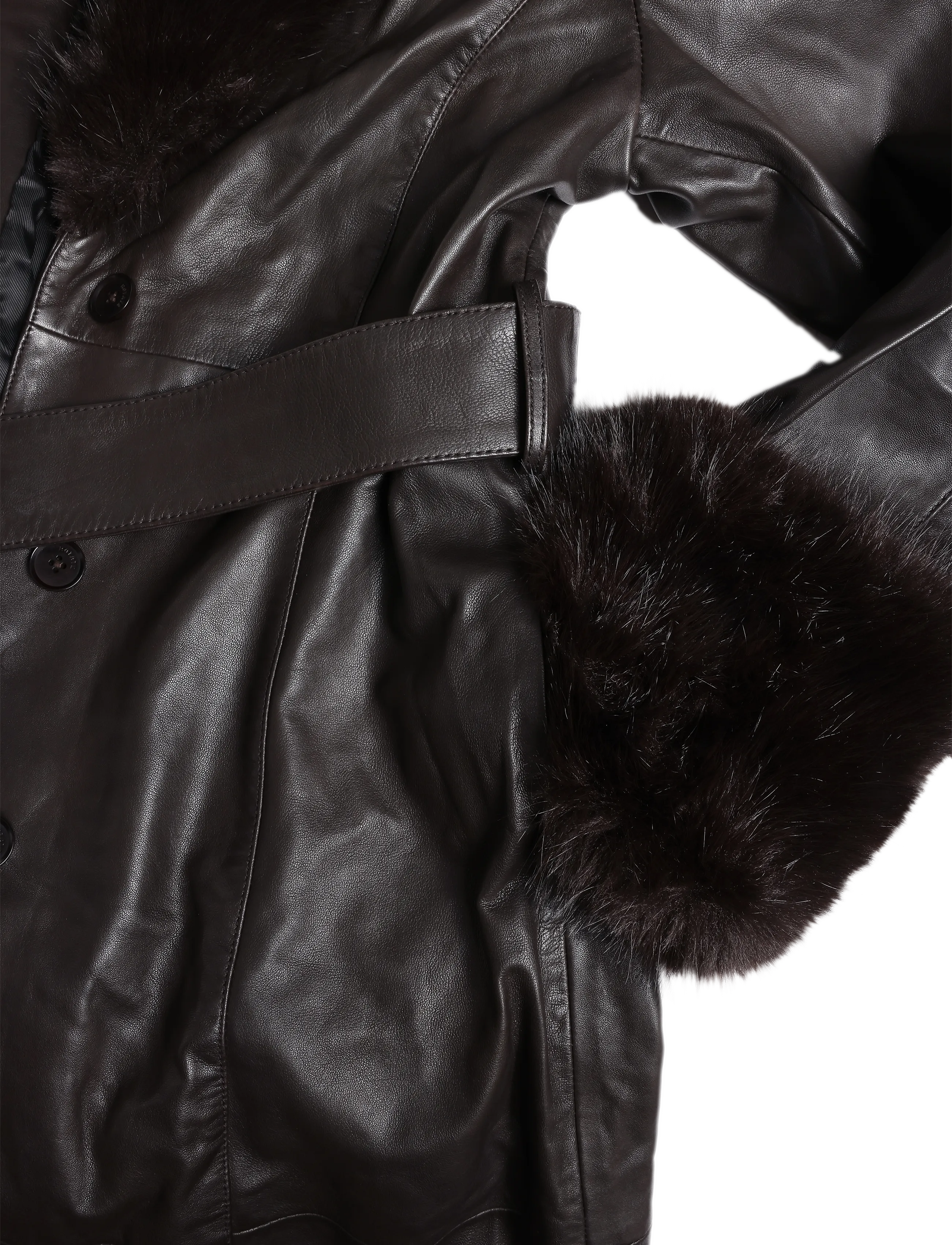 ROTATE - Leather Coat Faux Fur Collar - molÉ - 2