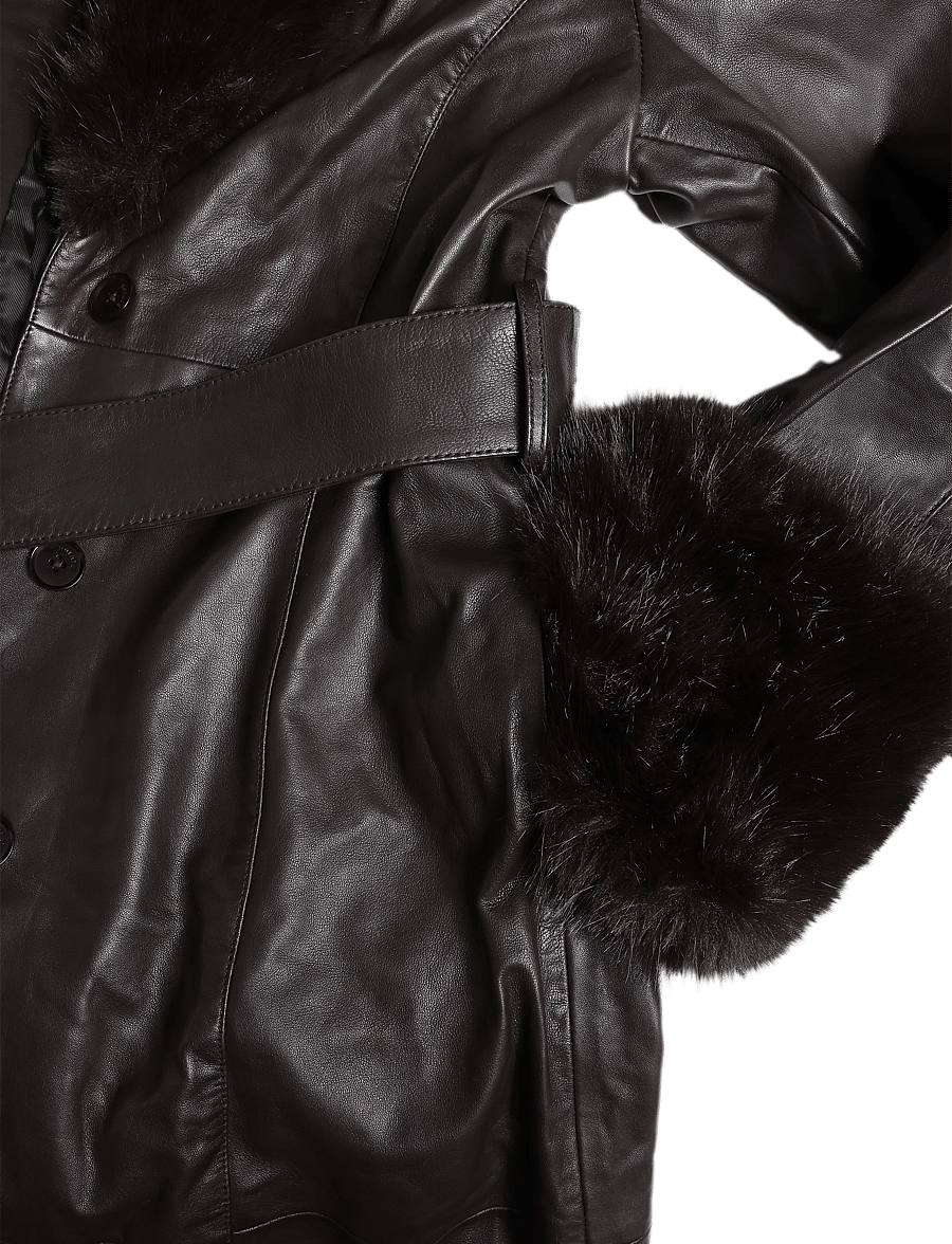 ROTATE - Leather Coat Faux Fur Collar - molÉ - 2