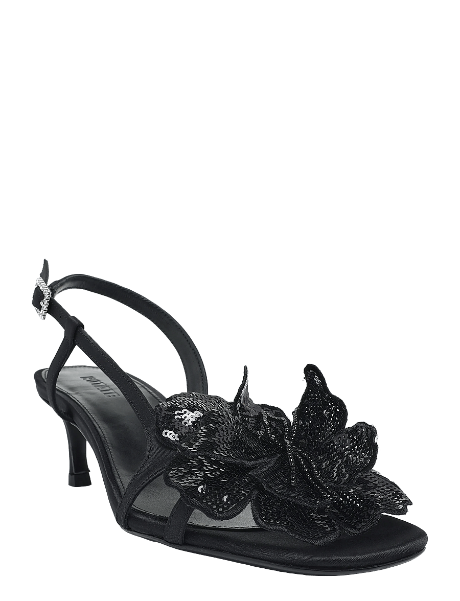 ROTATE - MID HEEL FLOWER SATIN SANDAL - heeled slingbacks - black - 0
