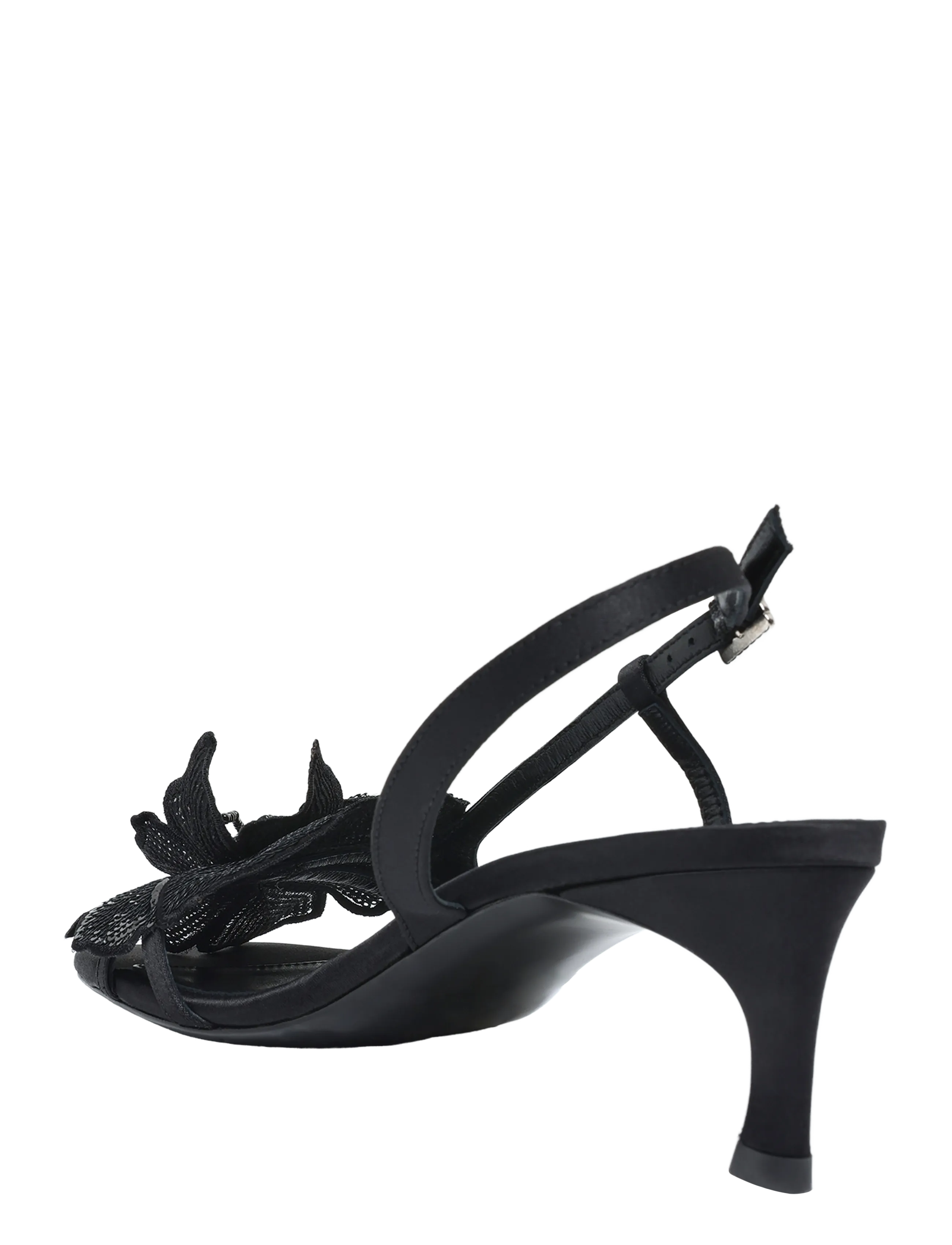 ROTATE - MID HEEL FLOWER SATIN SANDAL - heeled slingbacks - black - 1