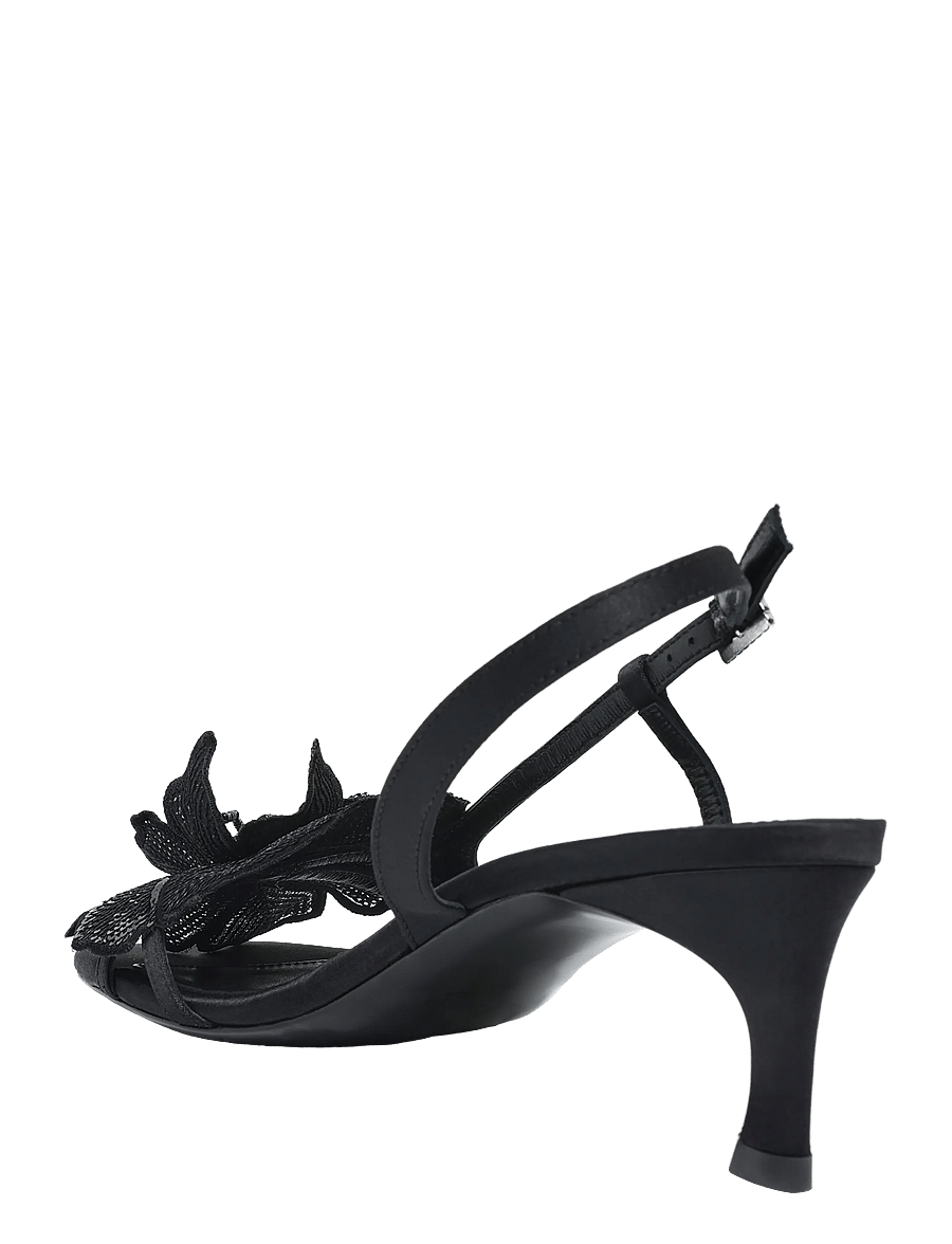 ROTATE - MID HEEL FLOWER SATIN SANDAL - heeled slingbacks - black - 1