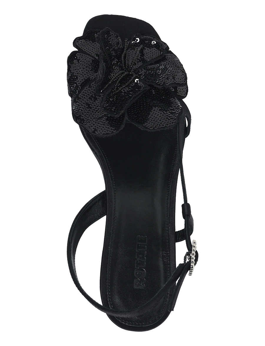 ROTATE - MID HEEL FLOWER SATIN SANDAL - heeled slingbacks - black - 3