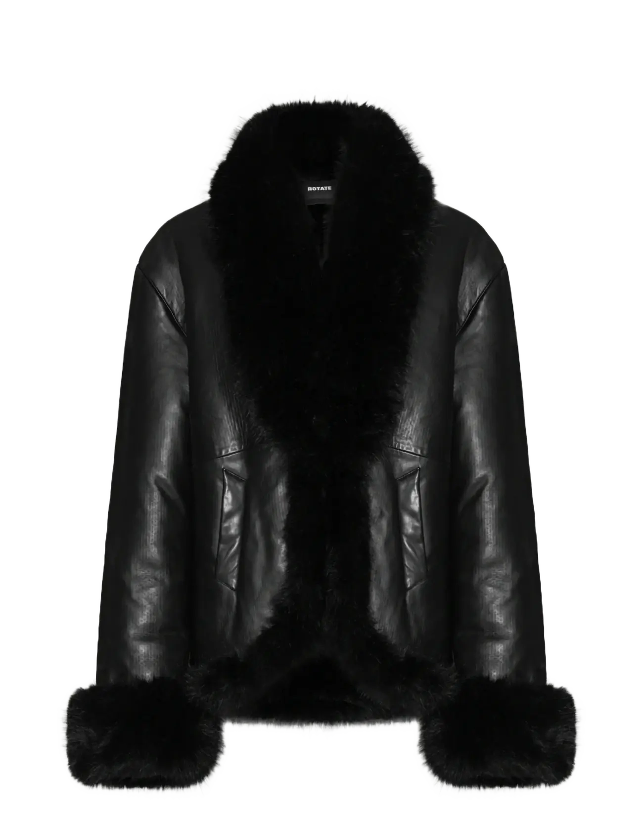 ROTATE FAUX FUR  LEATHER JACKET - Tøj - BLACK / black