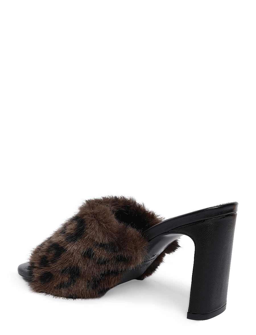 ROTATE - LEATHER MULE W. LEOPARD FAUX FUR - mules med klack - desert palm comb. - 1