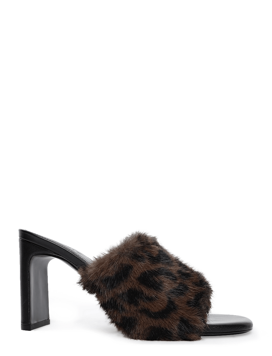 ROTATE - LEATHER MULE W. LEOPARD FAUX FUR - mules med klack - desert palm comb. - 2