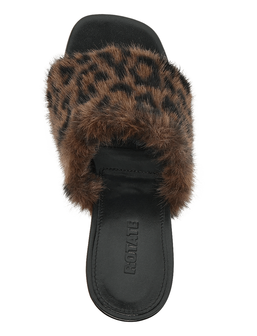 ROTATE - LEATHER MULE W. LEOPARD FAUX FUR - mules med klack - desert palm comb. - 3