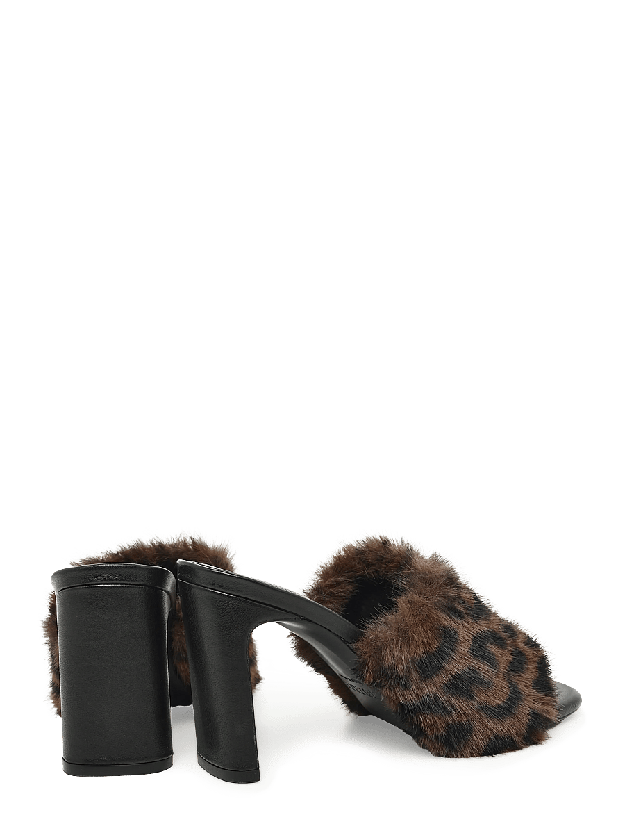 ROTATE - LEATHER MULE W. LEOPARD FAUX FUR - mules med klack - desert palm comb. - 4