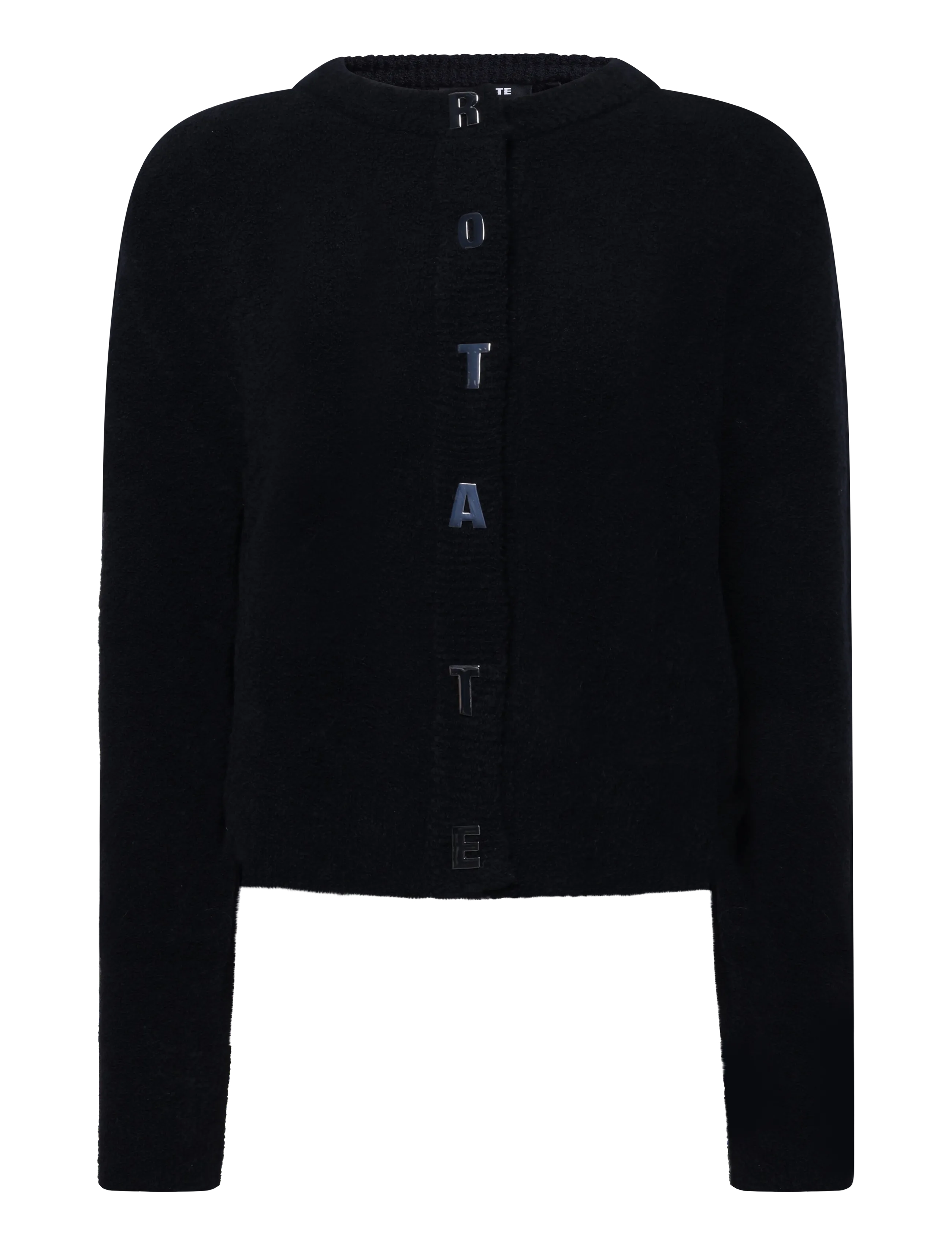 ROTATE Boucle Knit Cardigan, Damen, Bouclé Strickjacke, Schwarz, Gr.L