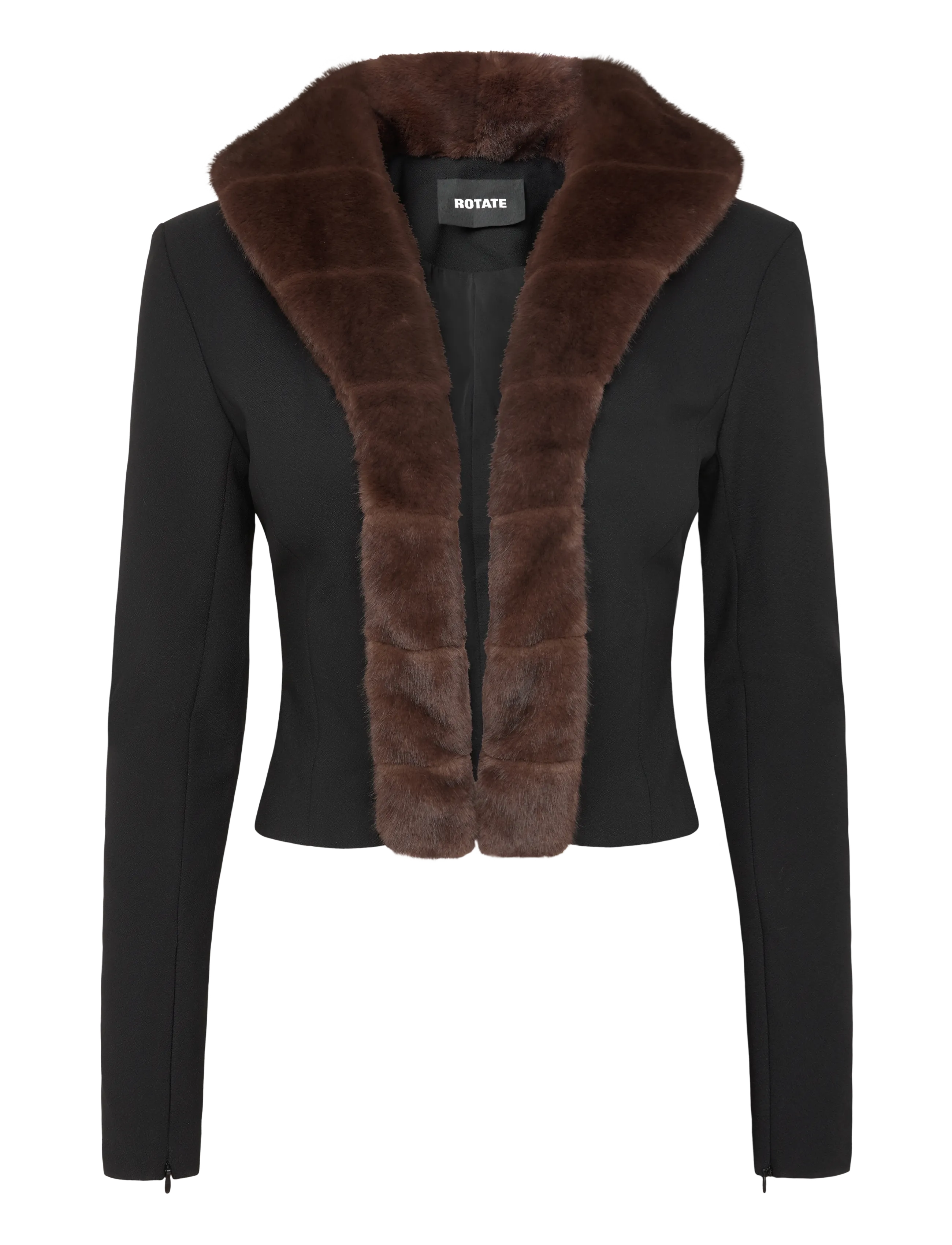 ROTATE FAUX FUR COLLAR CARDIGAN - Danska märken - BLACK / black
