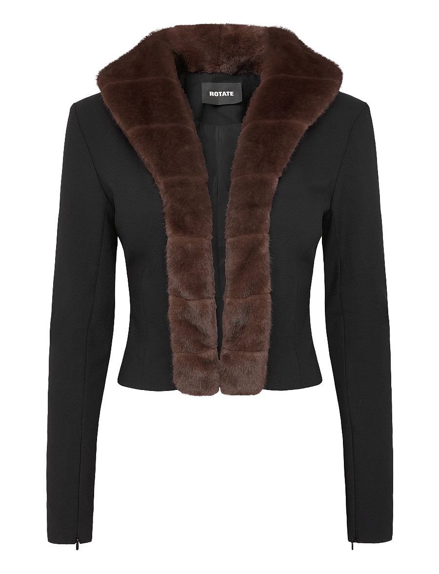 ROTATE - FAUX FUR COLLAR CARDIGAN - korta kavajer - black - 0