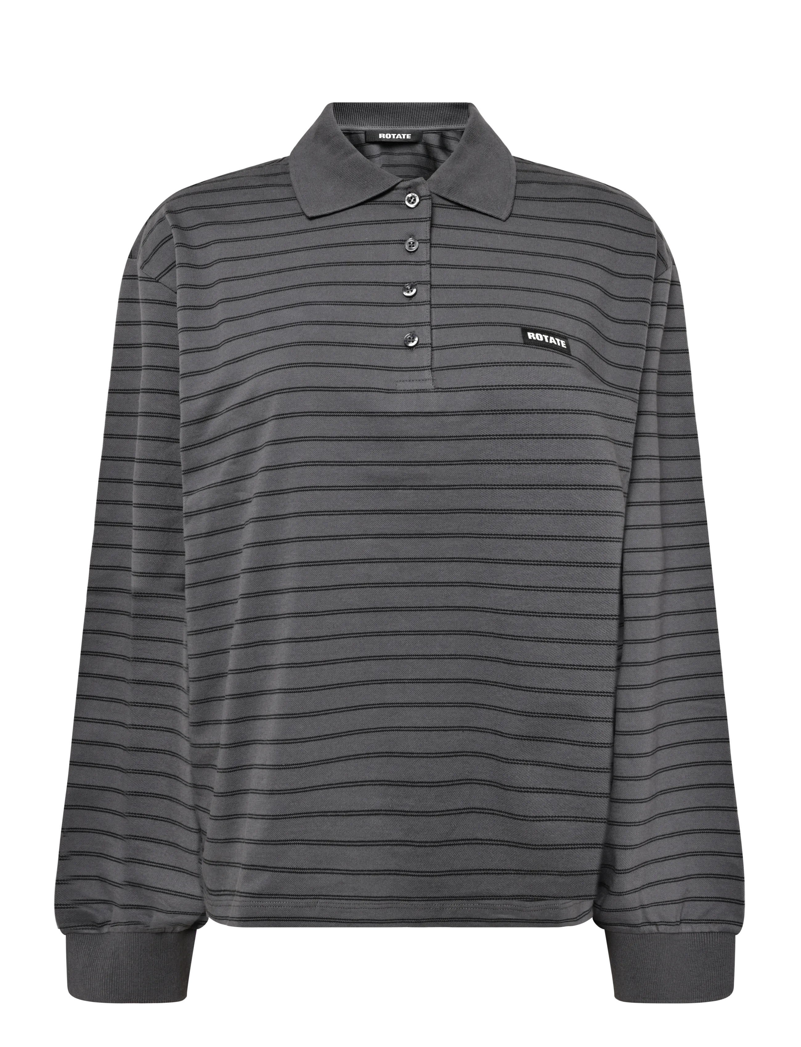 ROTATE PIQUE LONGSLEEVE POLO - T-Shirts & Tops - GRAY PINSTRIPE COMB. / grey