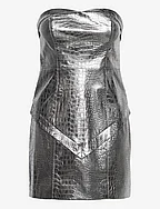 Embossed PU Mini  Dress - SILVER