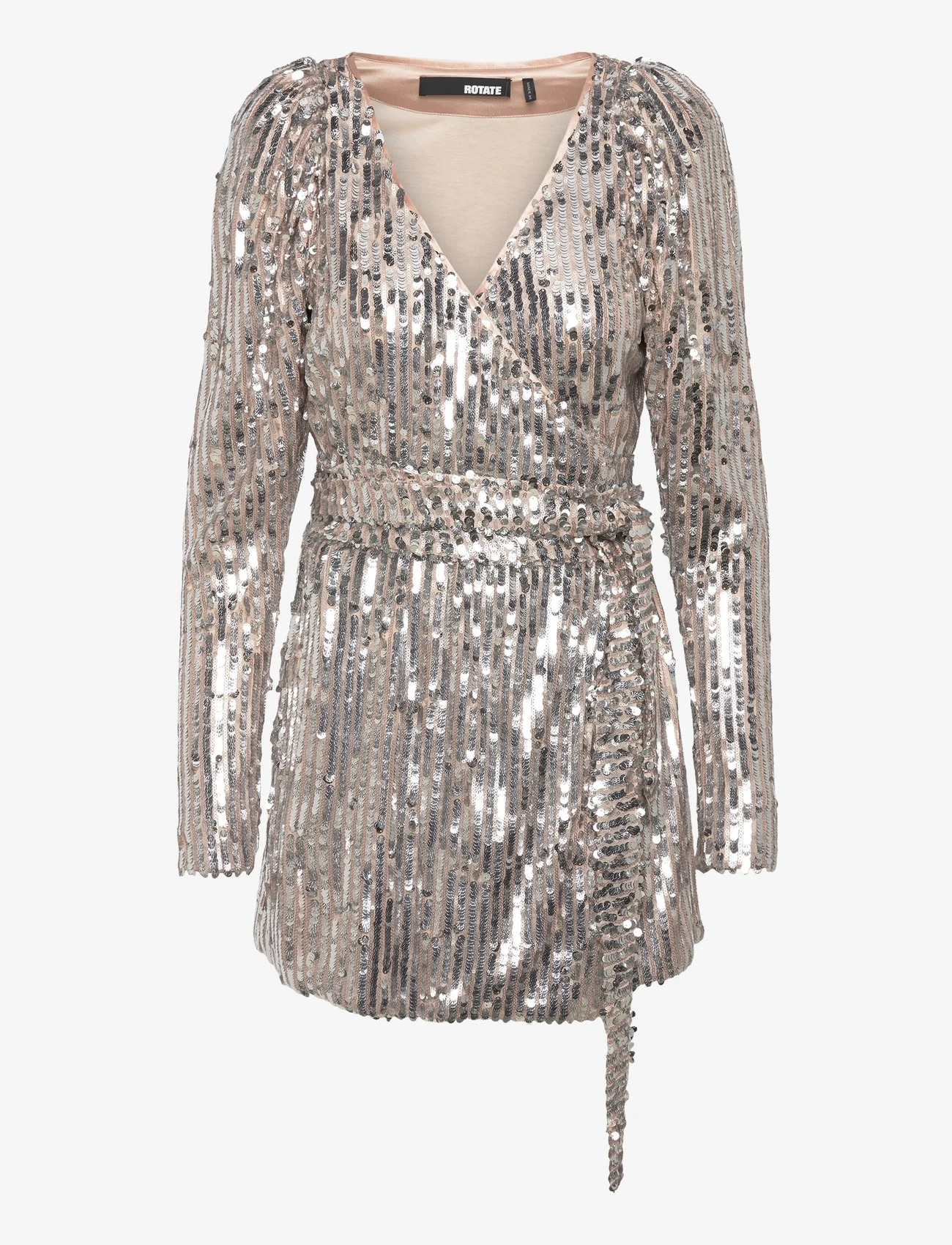 ROTATE Birger Christensen - Sequin Midi Wrap Dress - ballīšu apģērbs par outlet cenām - silver - 0