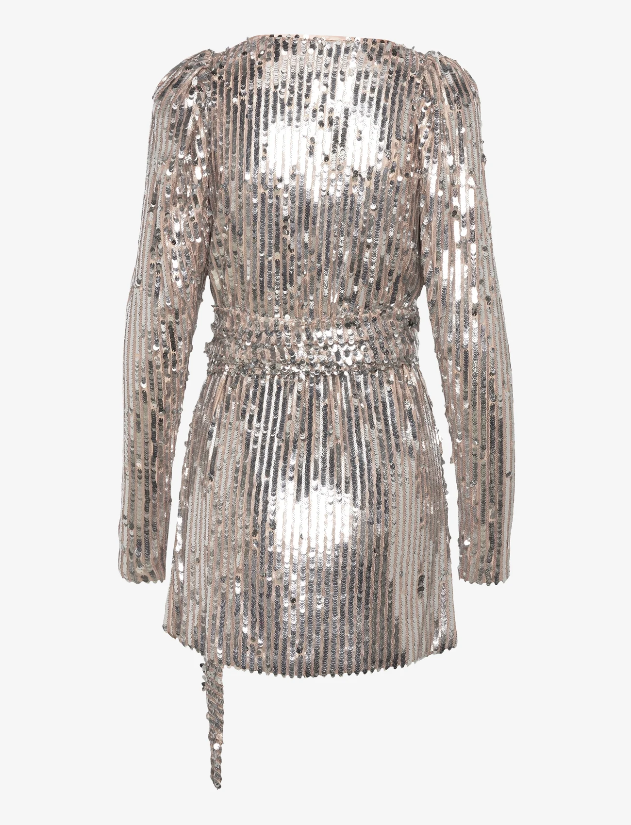 ROTATE Birger Christensen - Sequin Midi Wrap Dress - ballīšu apģērbs par outlet cenām - silver - 1