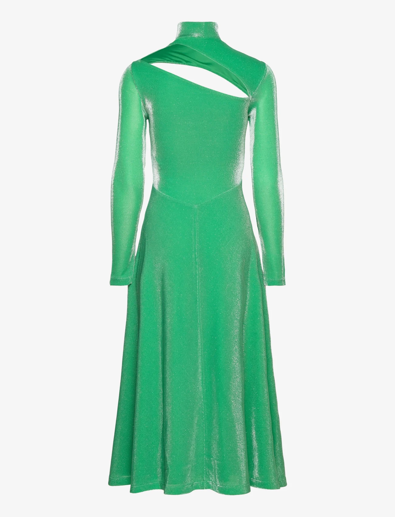 ROTATE Birger Christensen - Metallic Nylon Cut-Out Dress - midi dresses - island green - 1