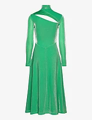 ROTATE Birger Christensen - Metallic Nylon Cut-Out Dress - midi dresses - island green - 1