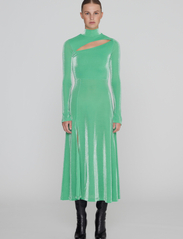 ROTATE Birger Christensen - Metallic Nylon Cut-Out Dress - midi dresses - island green - 2