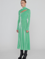 ROTATE Birger Christensen - Metallic Nylon Cut-Out Dress - midi dresses - island green - 3