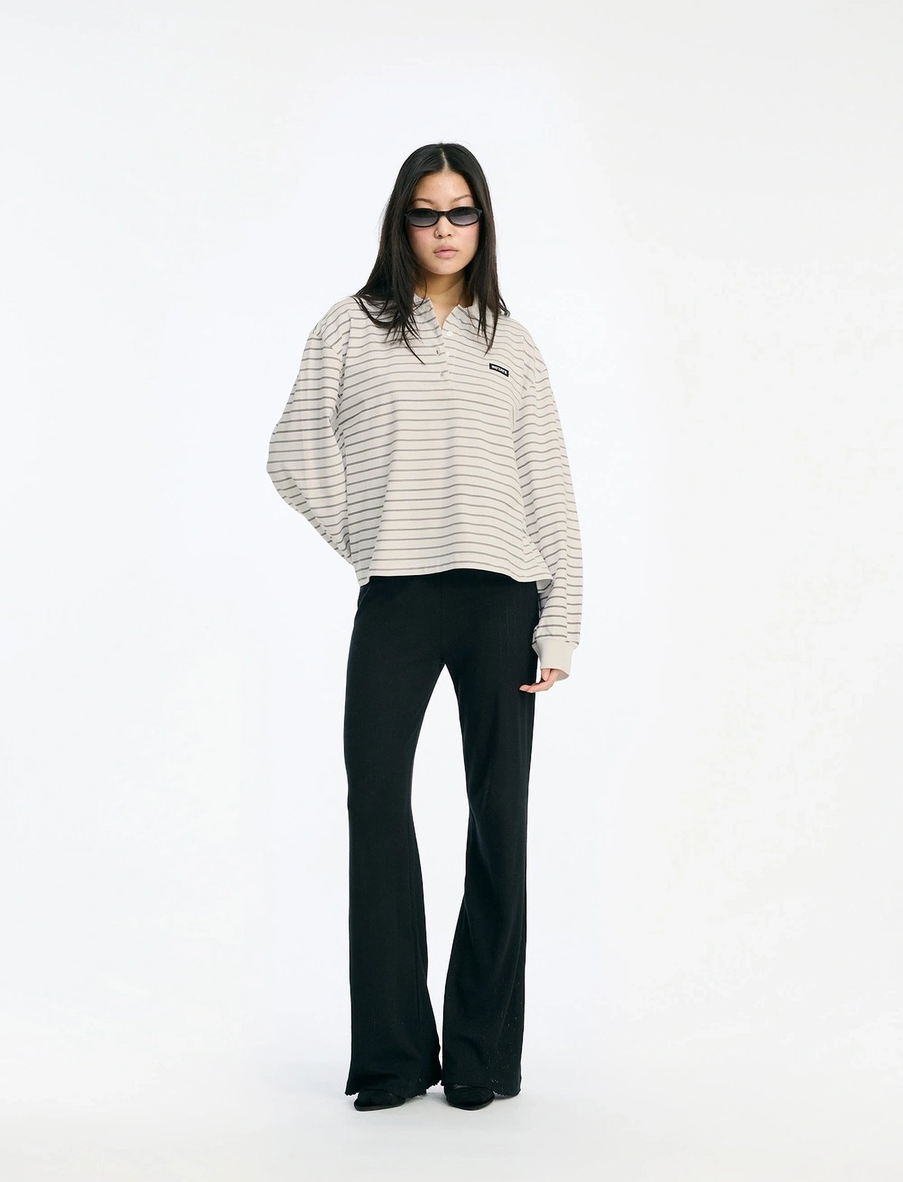 ROTATE Birger Christensen Pique Longsleeve Polo - Cream - XL