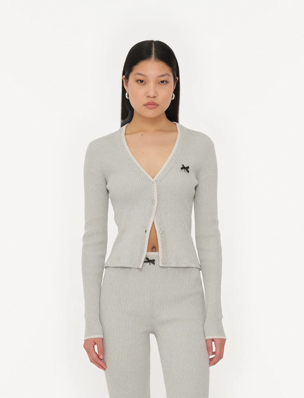 ROTATE Birger Christensen - Fine Rib Cardigan - cardigans - sterling blue comb. - 0