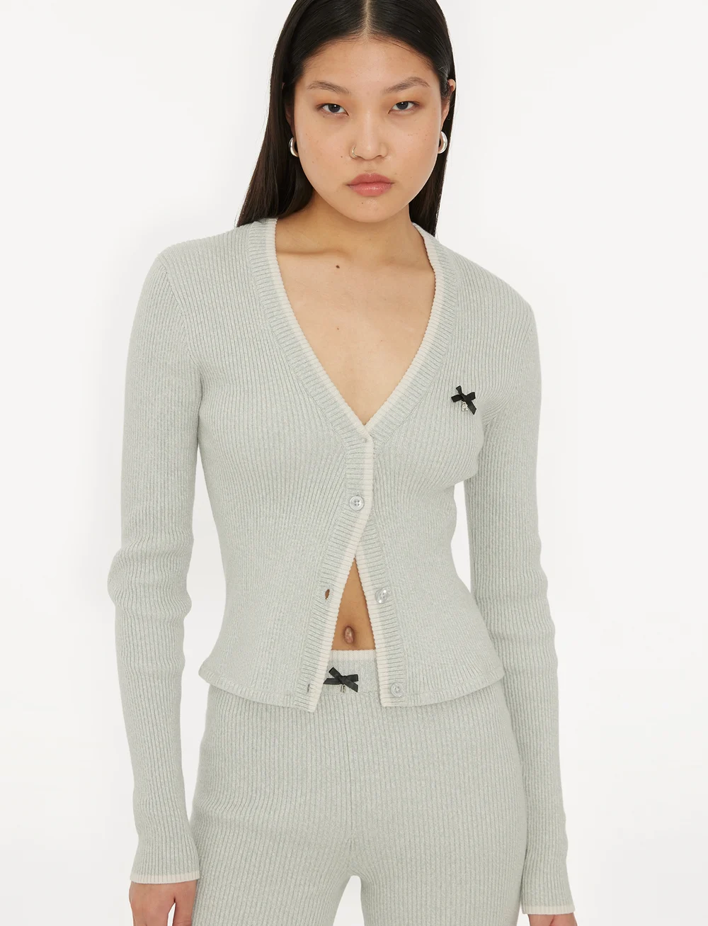 ROTATE Birger Christensen - Fine Rib Cardigan - cardigans - sterling blue comb. - 4