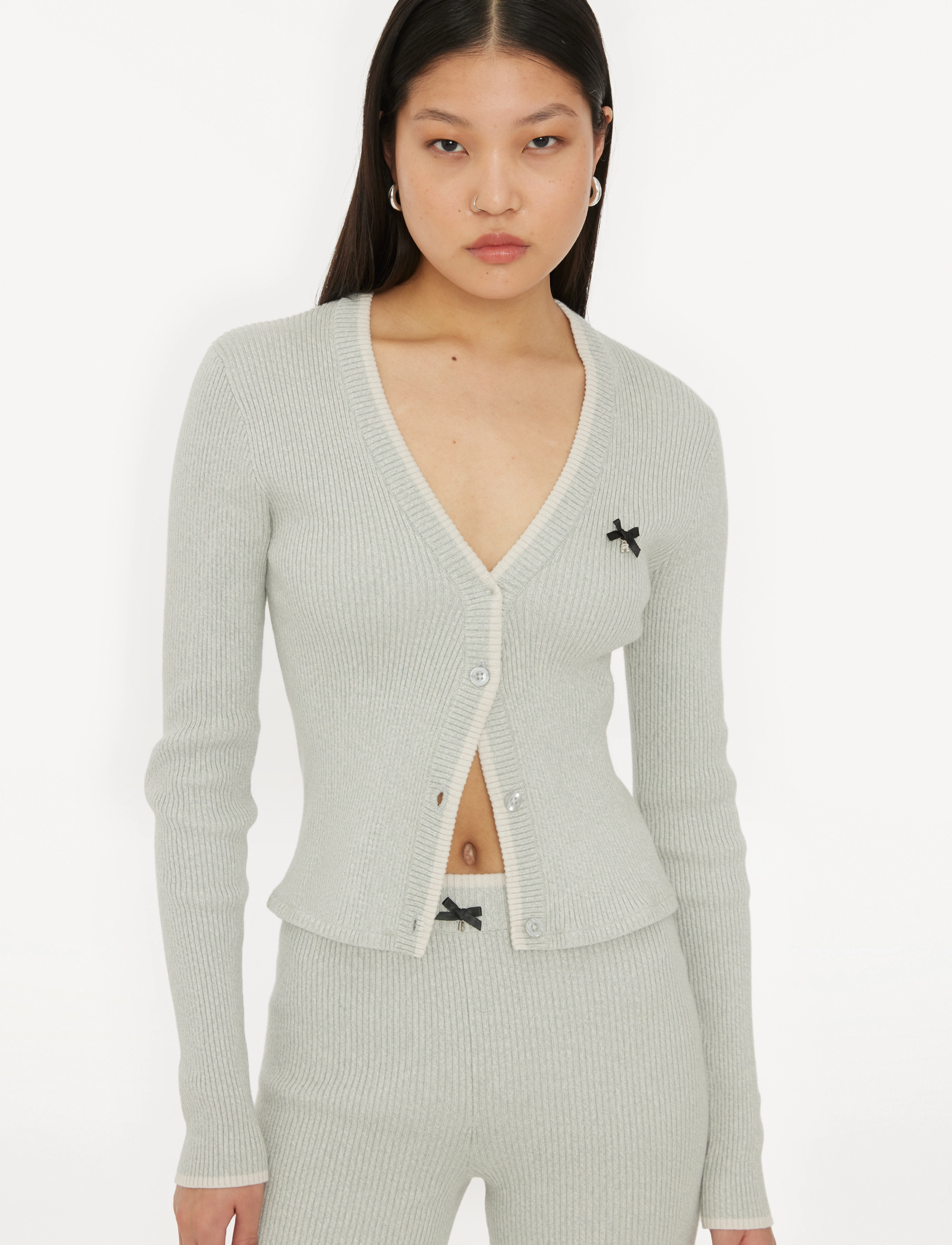 ROTATE Birger Christensen - Fine Rib Cardigan - sterling blue comb. - 4