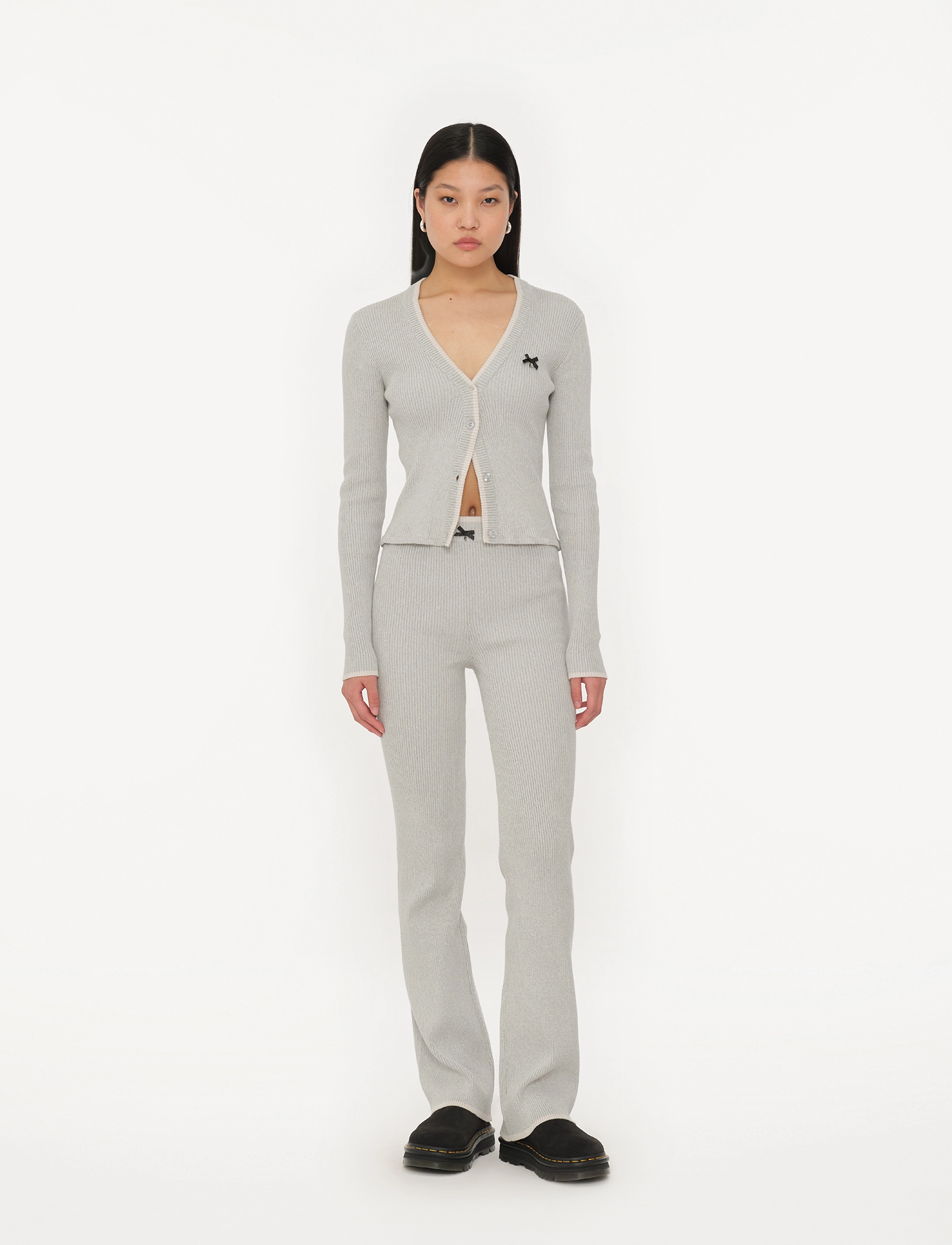Fine Rib Flared Pants